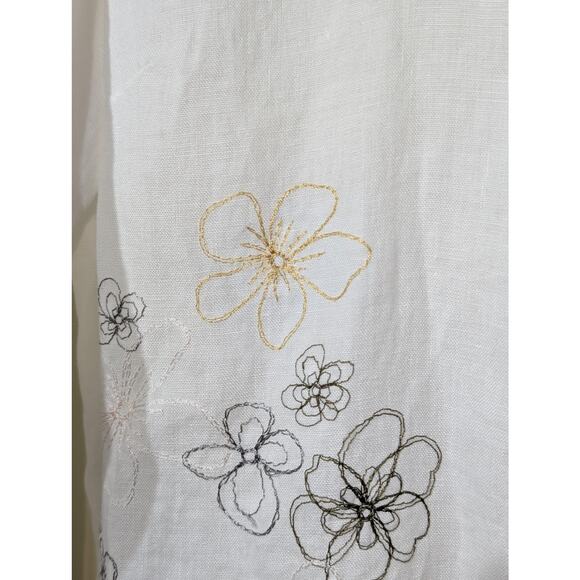 Vtg Richard Malcolm Irish Linen Ecru Embroidered Flowers Button Front Shirt Sz M - Picture 8 of 11